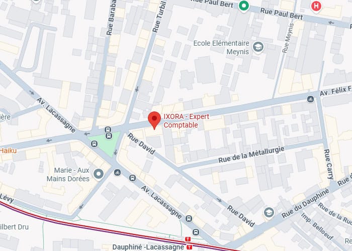 Plan d'accès IXORA Expert Comptable Lyon Lacassagne Localisation de IXORA - Expert Comptable à l'angle de l'Avenue Lacassagne et Rue David à Lyon.